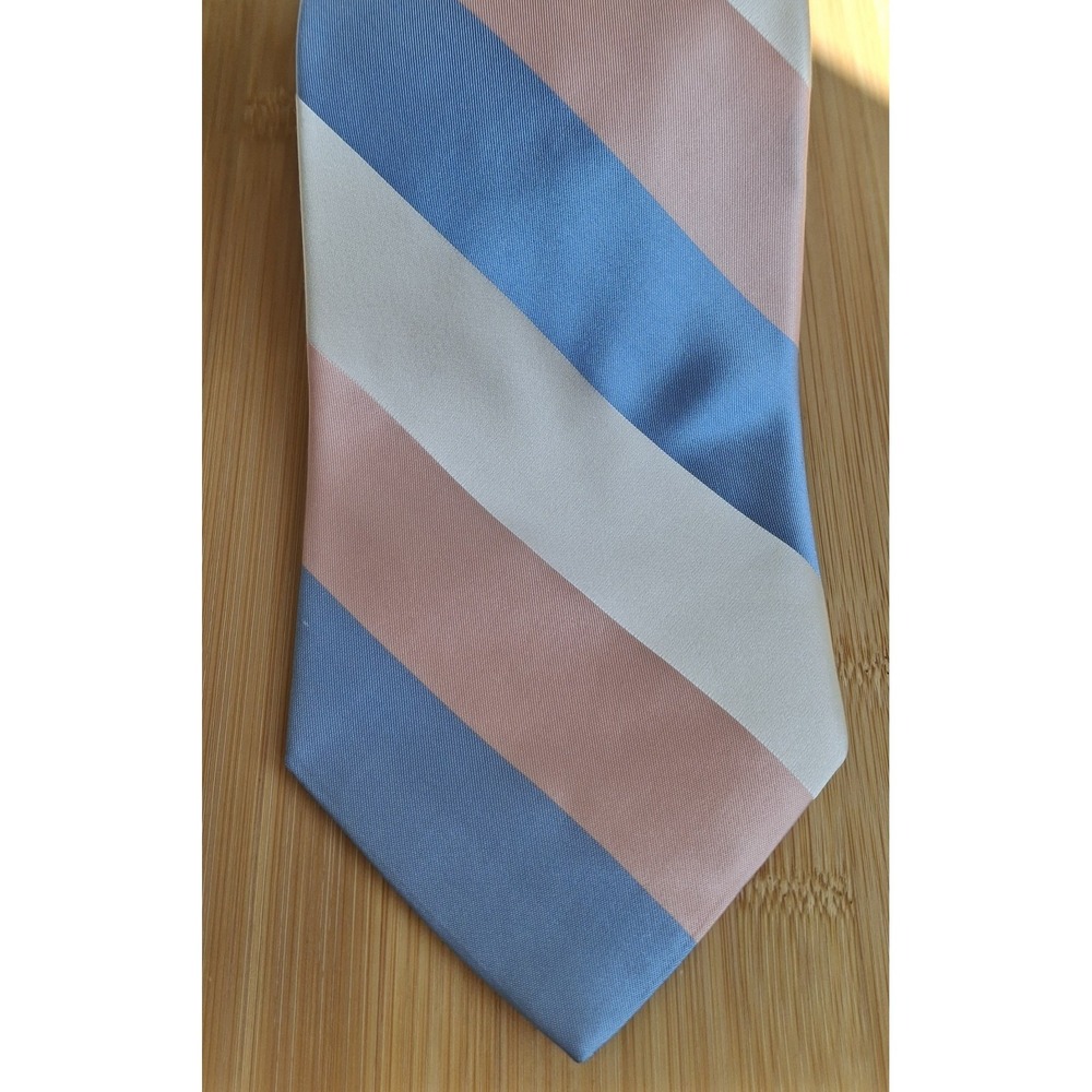 Bachrach Necktie Pink White Blue 100% Italian Silk Classic Stripe